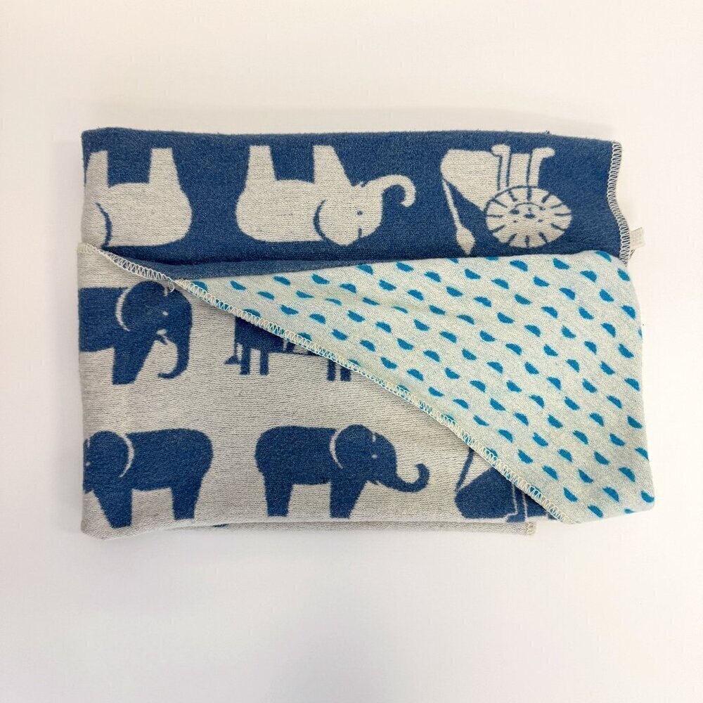 David Fussenegger Cotton Blue & White Safari Animal Baby Blanket w/ Corner Hood